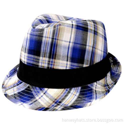 Fashionable Plaid Boys' Fedora Hat with GG Hat Band and Bow trim